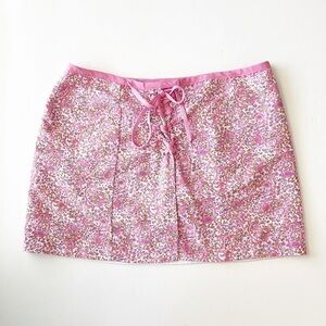 Pink paisley print lace up swim cover up